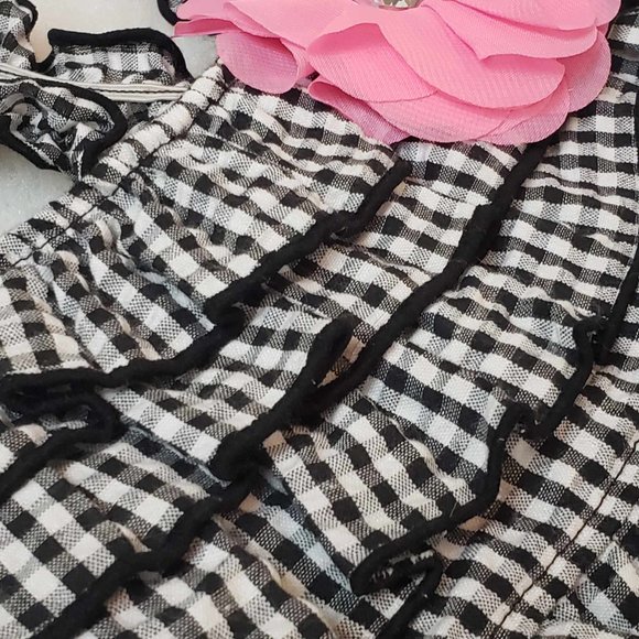 Smoochie Pooch B&W Gingham Ruffled Dog Dress Large & Pink White Polkadot Hat M/L - Picture 9 of 16